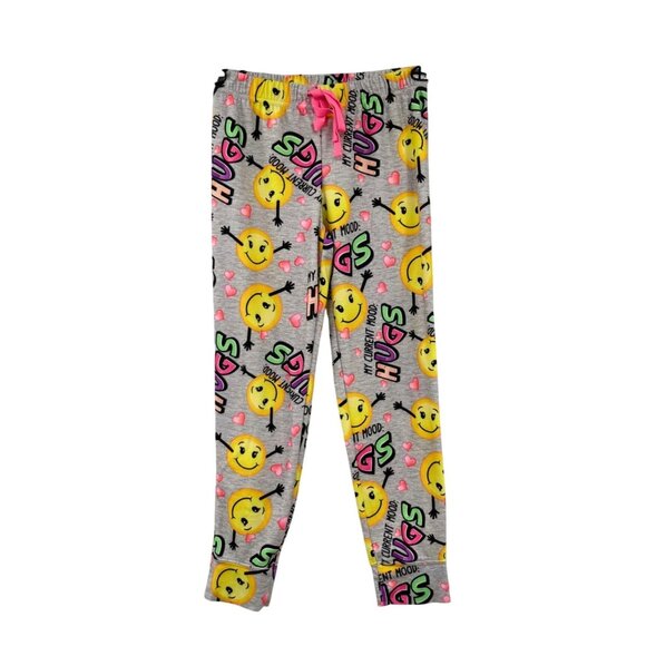 Justice Girls 10 Sleep Pants Jogger Smiley Face Emoji Hugs Current Mood - Picture 1 of 13